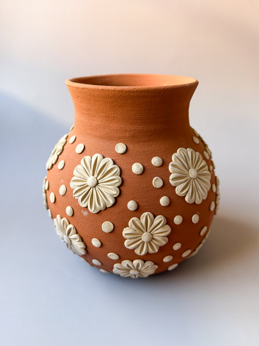 Gaytan Round Embroidered Mexican Flower Vase Mexican Modern Flower Vase Barro Bordado Florero
