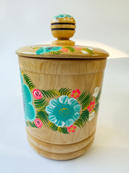 Mexican Hand Painted Wood Canister - Azucarera Parota