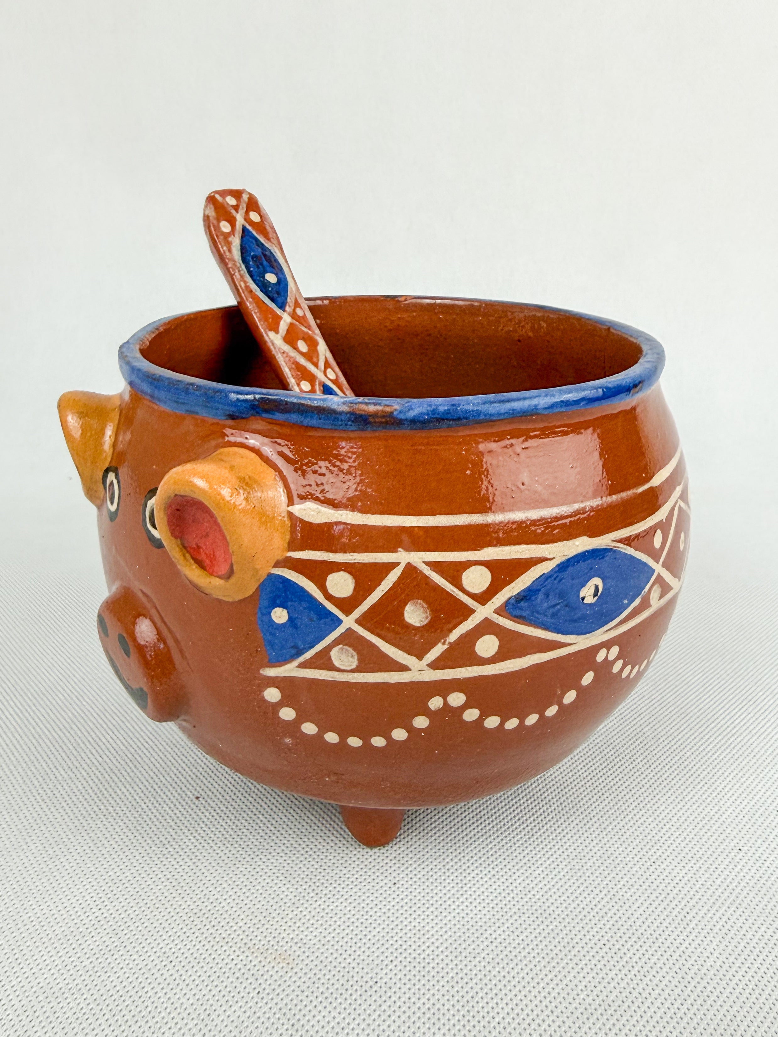 工芸品 Mexico dish Michoacan Mexican Clay Bowl with Lid Marranito Salsera Mexican