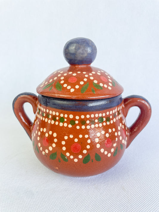 Michoacan Sugar Bowl Azucarera de Barro Hand Painted Mexican Pottery Canisters Artesanias de Barro Azucarera