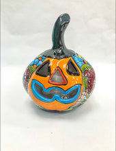 Load image into Gallery viewer, Mexican Talavera Pumpkin Candle Holder Halloween Decor
