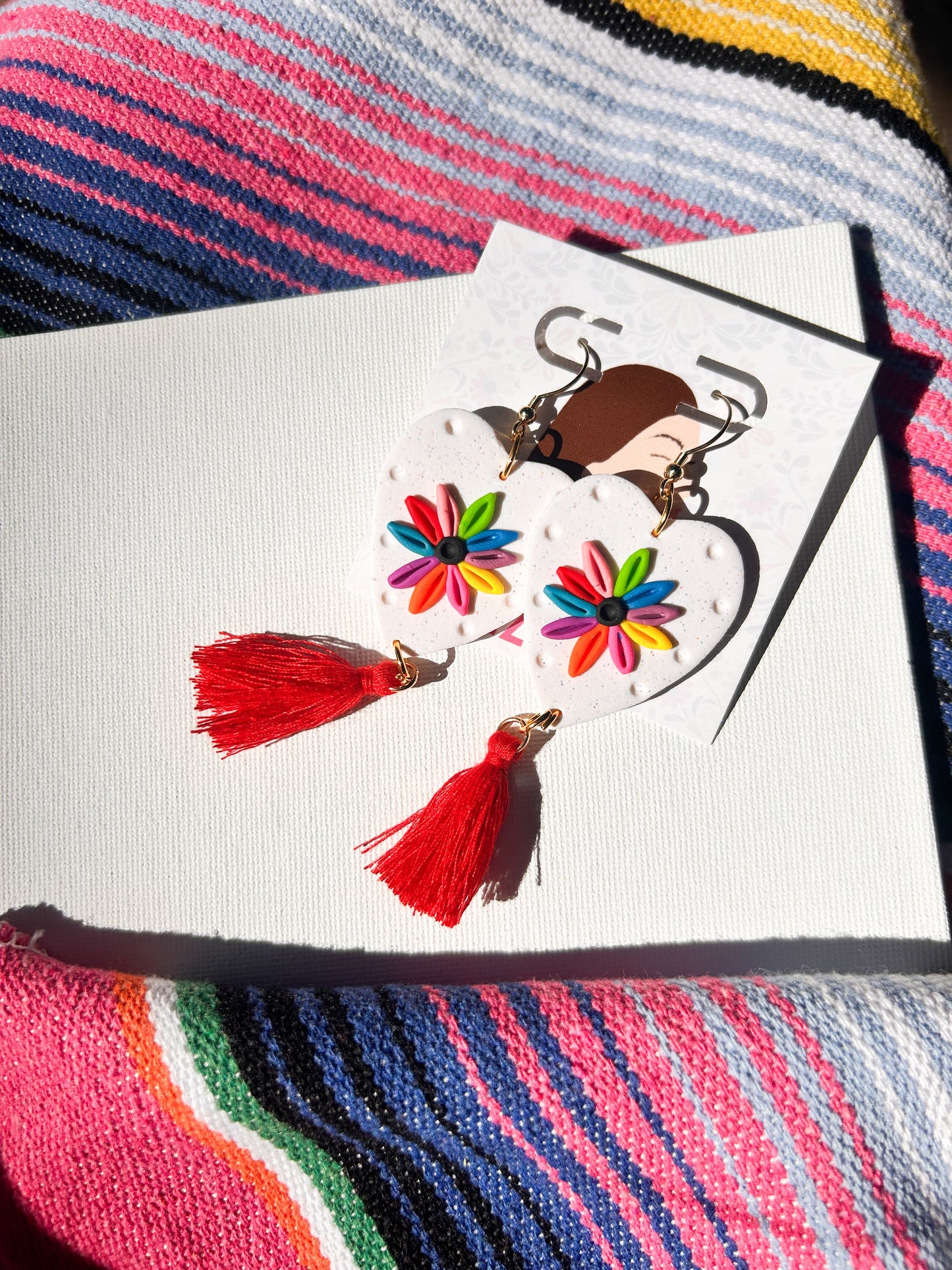 Red Otomi Heart Earrings - Aretes corazones Otomi