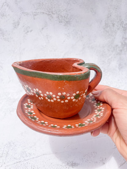 Tonala Mexican Clay Heart Set Mug and Plate Lead Free Clay Mug Taza De Corazon Terracotta