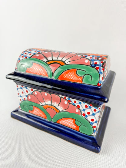 Mexican Pottery Chest Trinket Box Talavera Baul