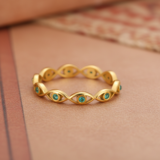 Ojo Verde Poder Ring Gold Plated - Anillo Ojo Verde