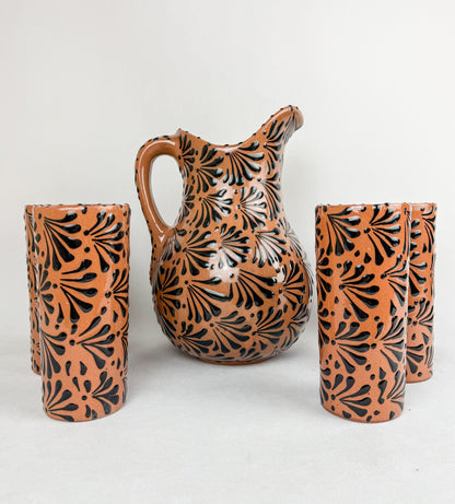 Brown Talavera Style Pitcher Set -  Juego Jarra Cafe