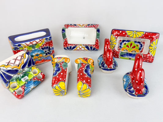 Talavera Bathroom Hardware Set 8pc Wall Mounted Colorful Set de Baño