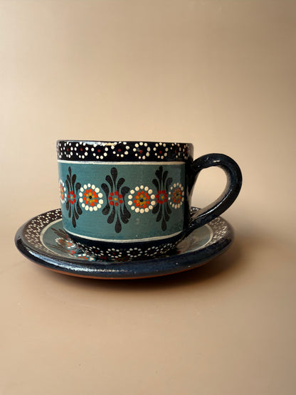 Michoacan Mexican Clay Mug and Plate Set Lead Free Clay Mug Taza