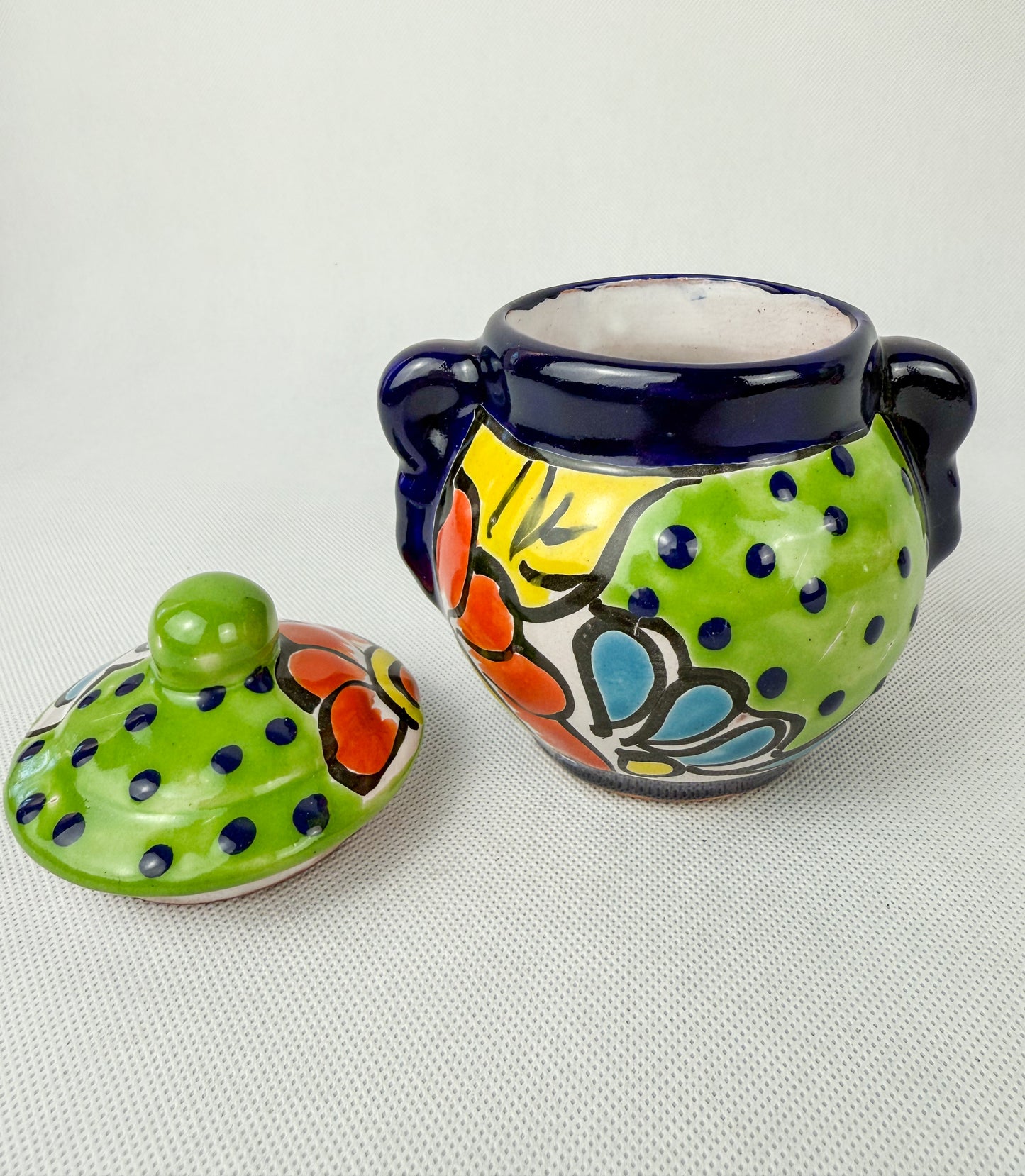 Mexican Talavera Coffee Sugar and Creamer Set With Serving Tray 3 Piece Set