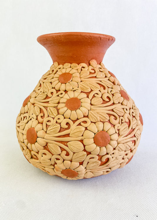 Colores Oaxaca Flower Vase Clay Embroidery 9 inches Jarron de Barro Bordado Florero De Barro