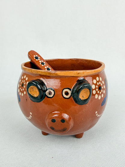 Michoacan Mexican Clay Bowl with Lid Marranito Salsera Mexican Marranitos Puerquitos