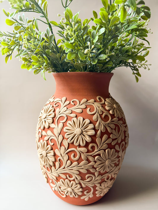 Gaytan Clay Embroidered Tall Mexican Flower Vase Mexican Modern Flower Vase Barro Bordado Florero