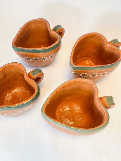 Tonala Mexican Clay Heart Set Mug and Plate Lead Free Clay Mug Taza De Corazon Terracotta