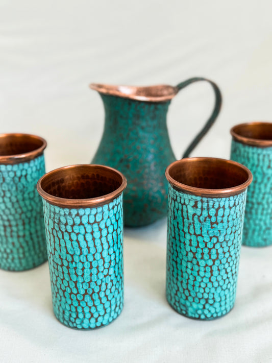 Green Copper Pitcher Jar Set