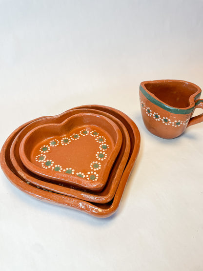 Michoacan Mexican Clay Heart Plate Set of 2 Plato Corazon Barro Lead Free