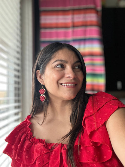 Clay Red Concha Hearts Earrings - Aretes Corazon Concha