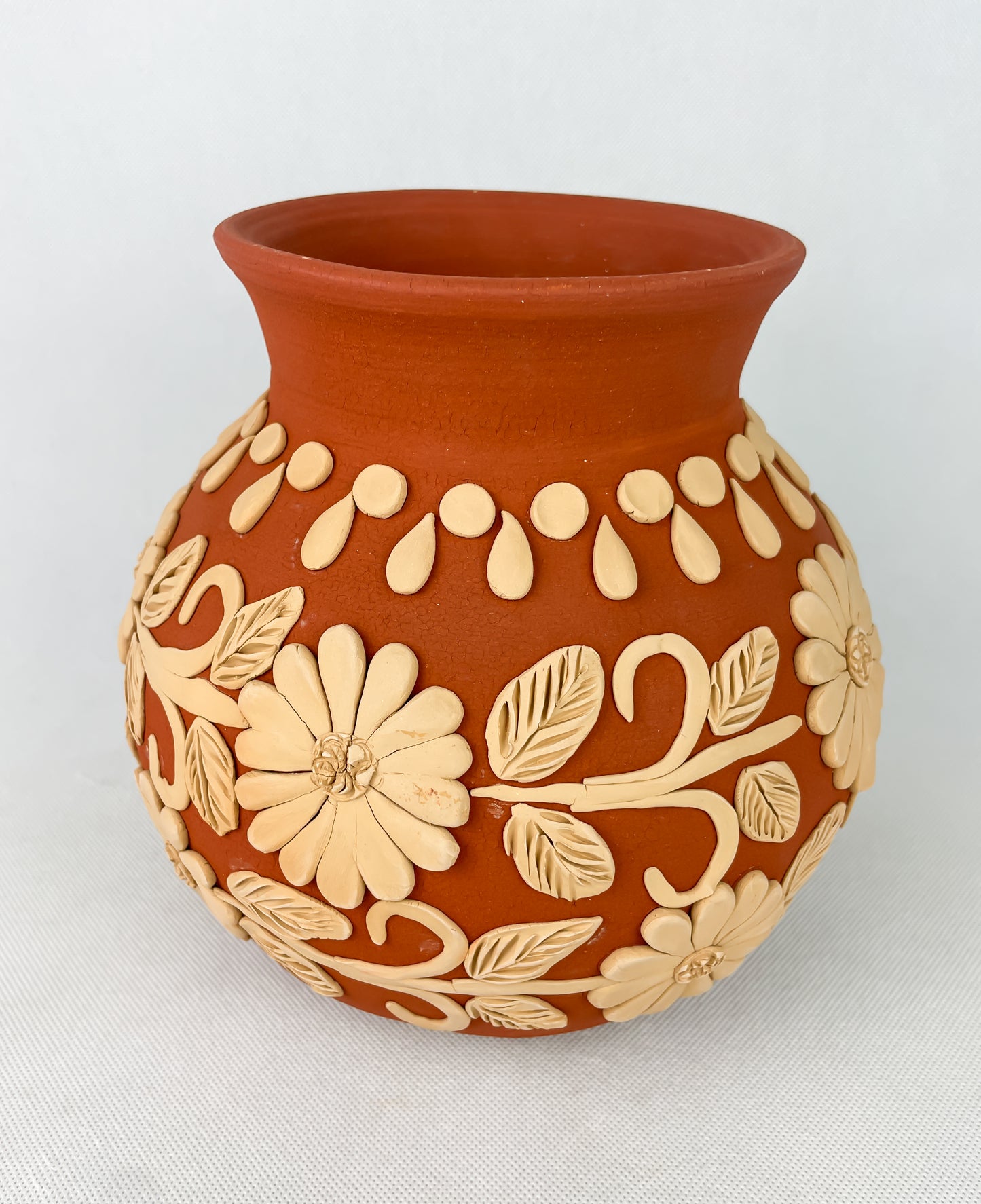 Gaytan Round Embroidered Mexican Flower Vase Mexican Modern Flower Vase Barro Bordado Florero