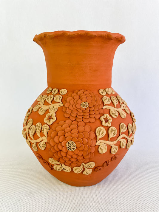 Velasco Oaxaca Pottery Vase Florero Barro Rojo Clay Filigrana Clay Embroidery