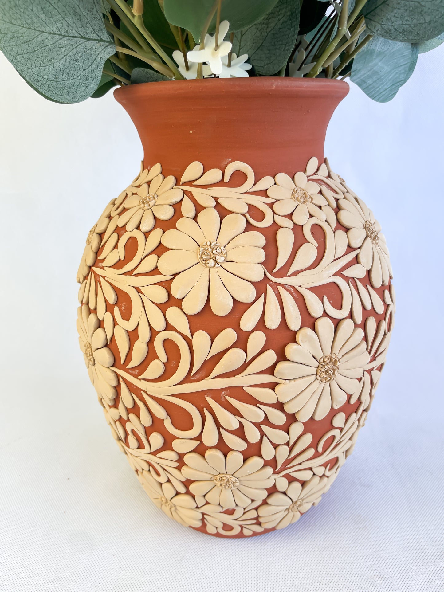 Gaytan Clay Embroidered Tall Mexican Flower Vase Mexican Modern Flower Vase Barro Bordado Florero