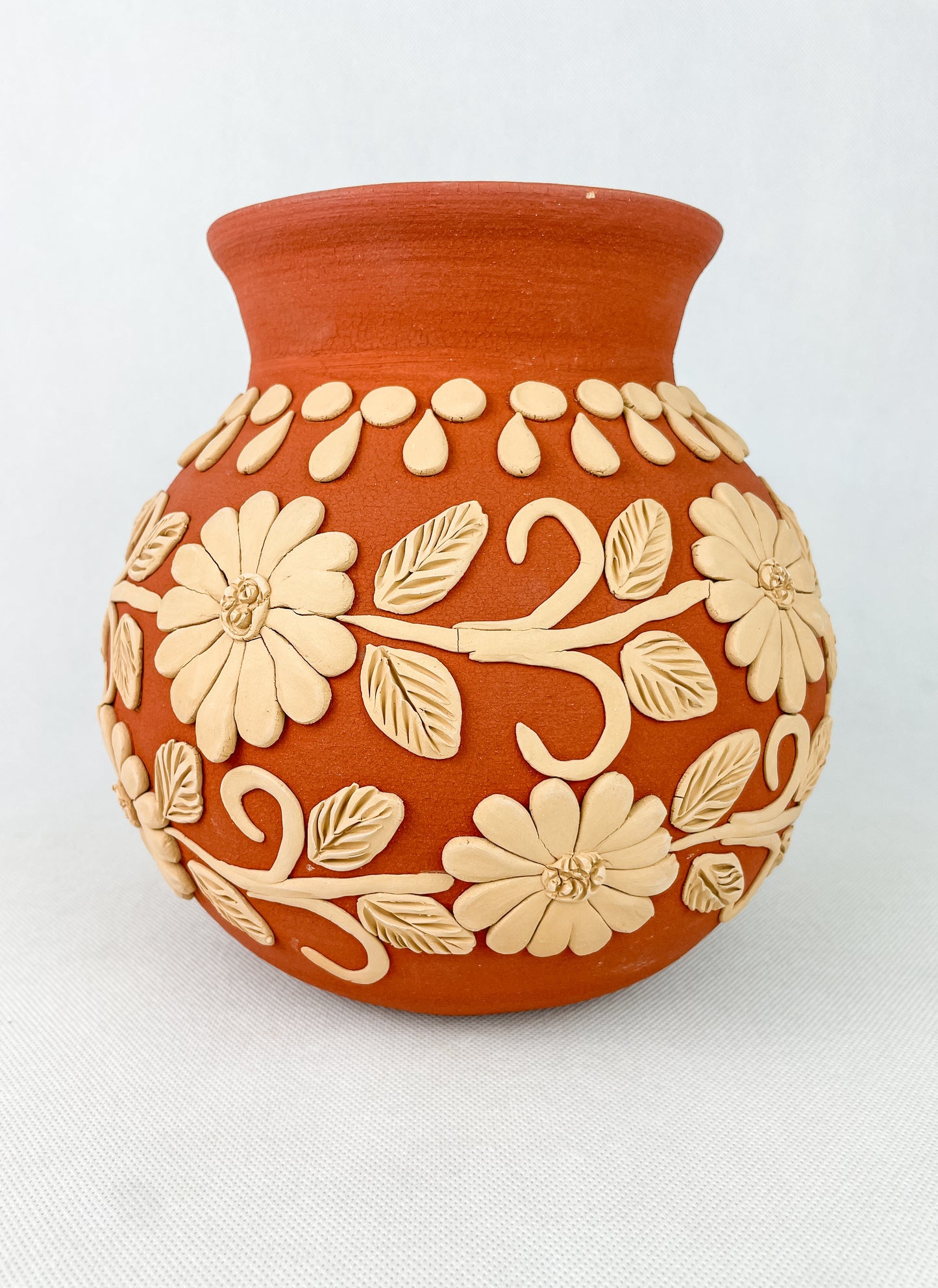 Gaytan Round Embroidered Mexican Flower Vase Mexican Modern Flower Vase Barro Bordado Florero