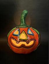 Load image into Gallery viewer, Mexican Talavera Pumpkin Candle Holder Halloween Decor
