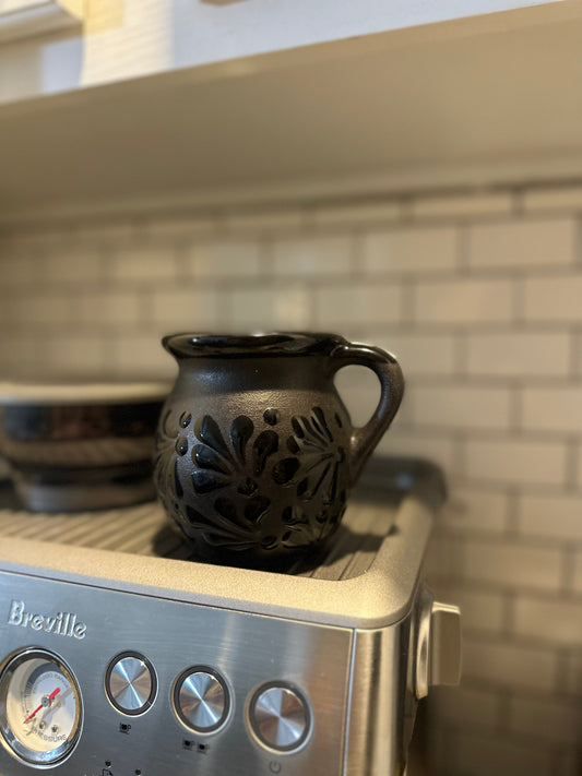 Talavera Style Clay Mug Lux Black/Black - Taza Negra Jarrito