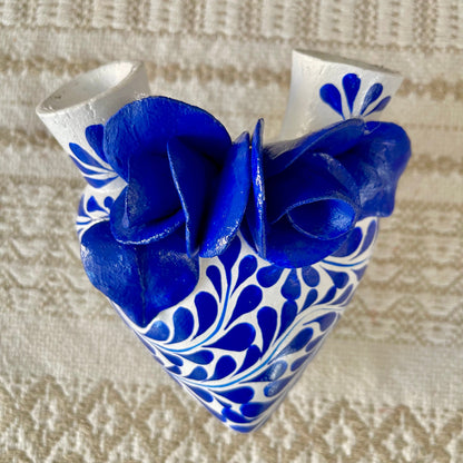 Clay Blue White Heart Wall Planter - Macetita Corazon Pared