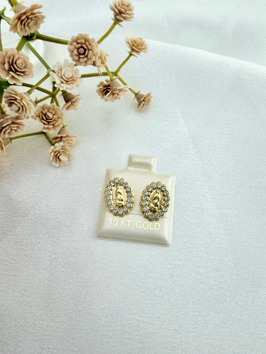 Solid 10K Gold Virgin Mary Earrings, virgencita gold earrings