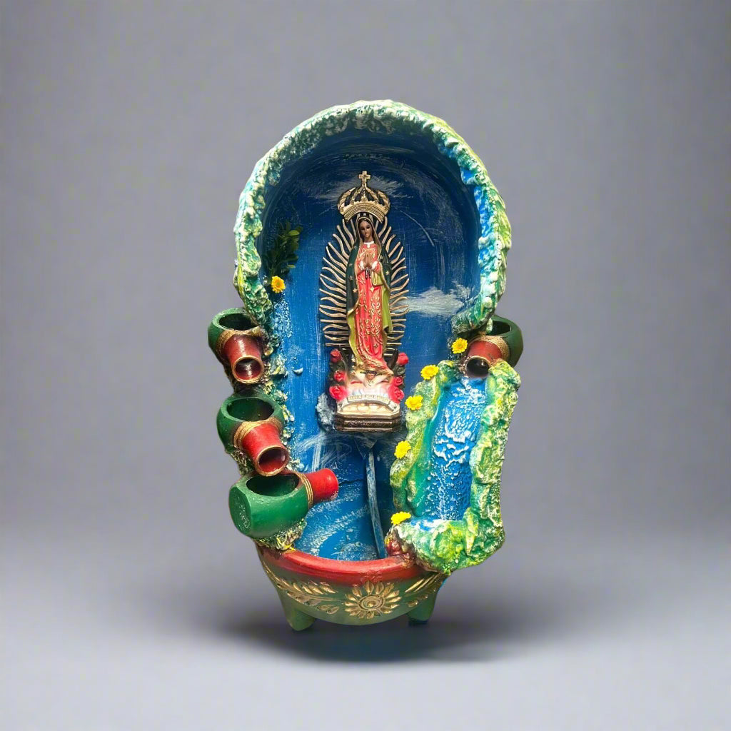 Handcrafted Mexican Outdoor Fountain | Painted Traditional Water Feature