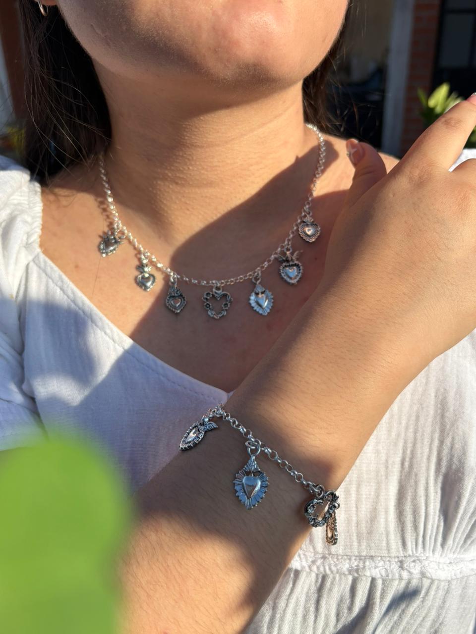 925 Sterling Silver Heart Charm Necklace & Bracelet Set – (Pre-Order)