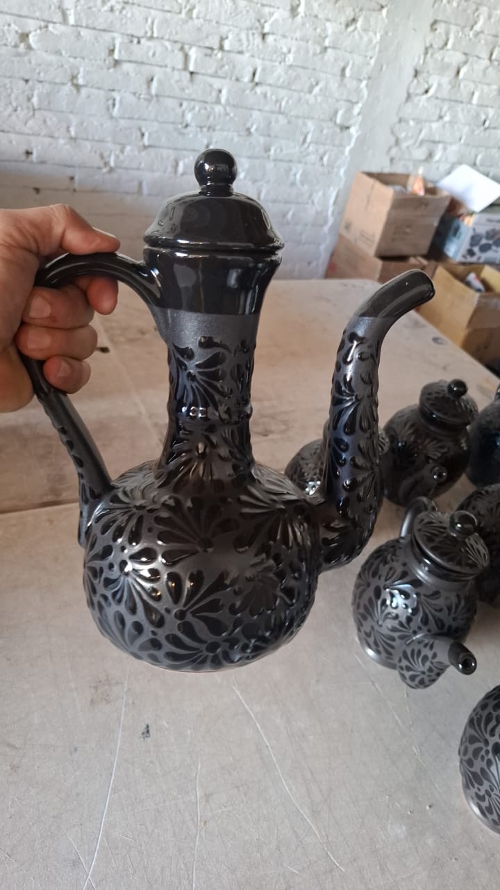 Talavera Style Coffee Pot Kettle Black - Tetera Cerámica Negra