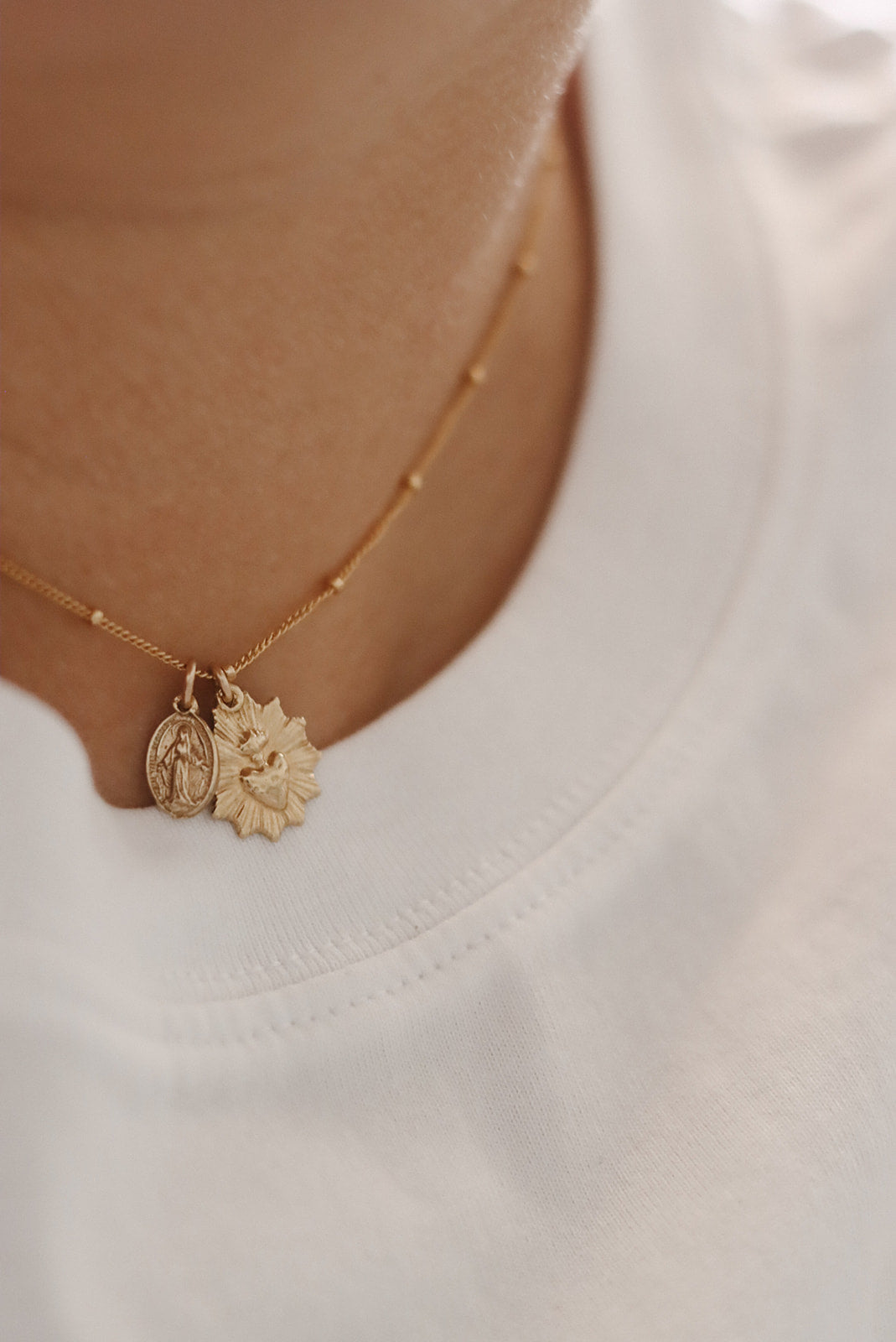 Gold Vermeil Sacred Heart and Miraculous Medal Necklace