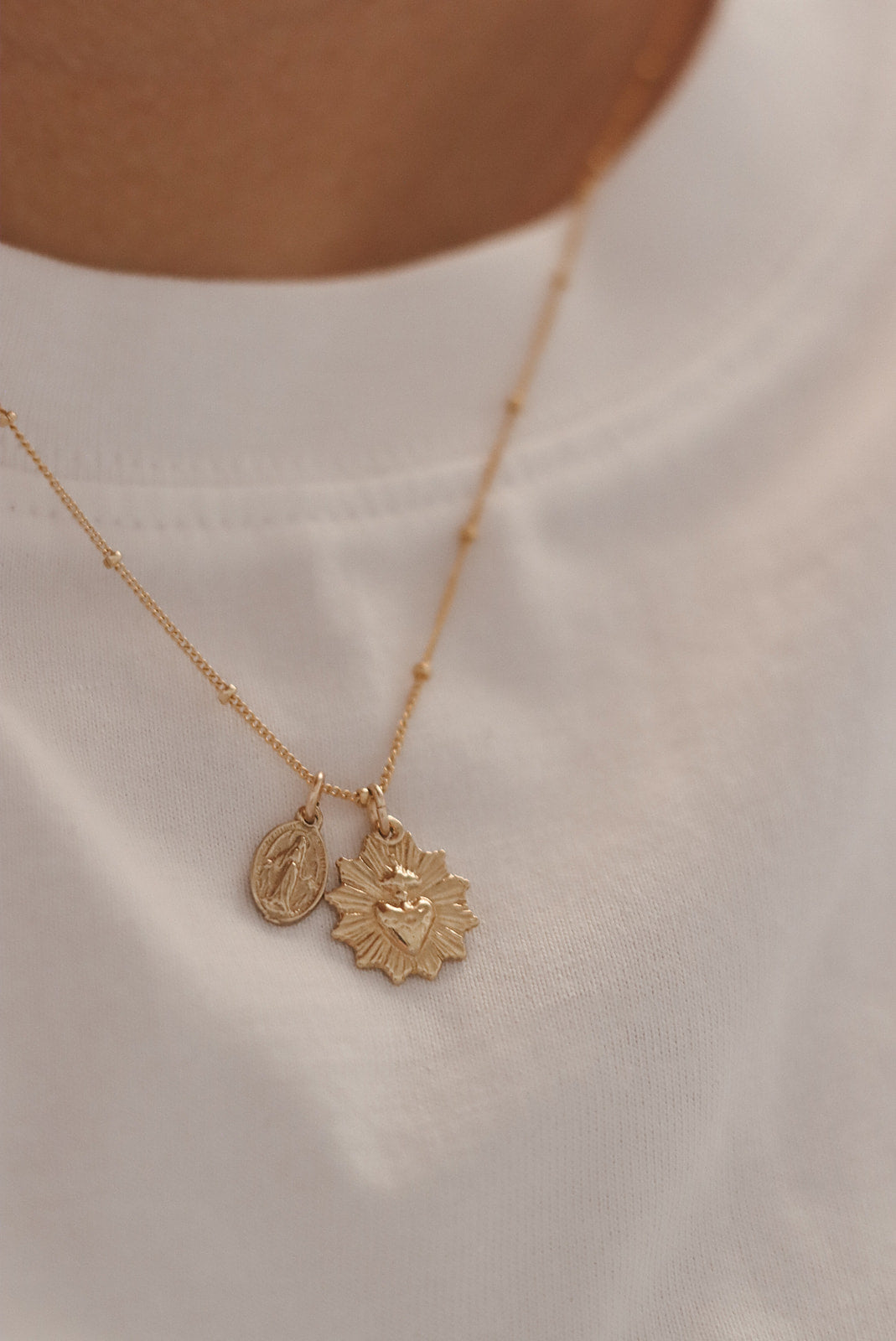 Gold Vermeil Sacred Heart and Miraculous Medal Necklace