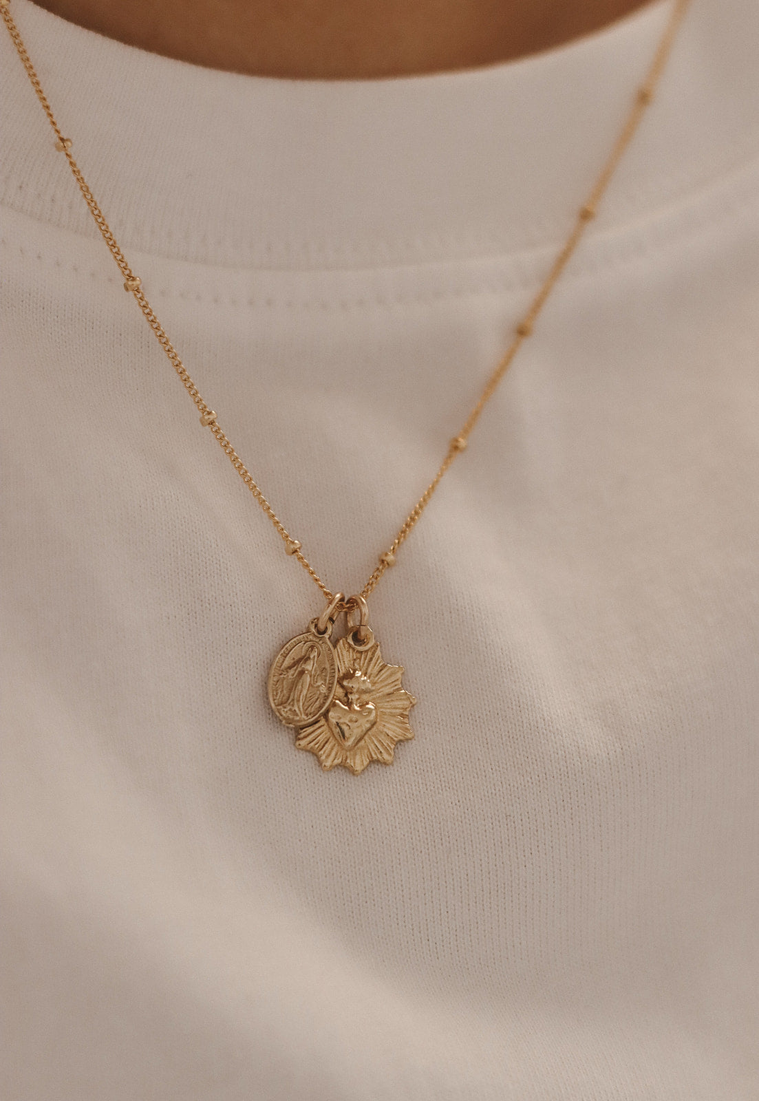 Gold Vermeil Sacred Heart and Miraculous Medal Necklace