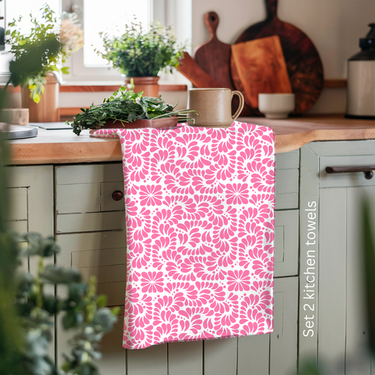 Pink talavera Design Kitchen Towel Toalla Cocina Rosa