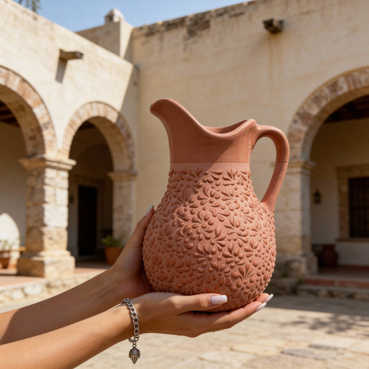 Talavera Style Pink Clay Pitcher - Jarra Rosa