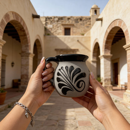 Talavera Style Black & Gray Coffee Mug -  Barro Taza Jarrett