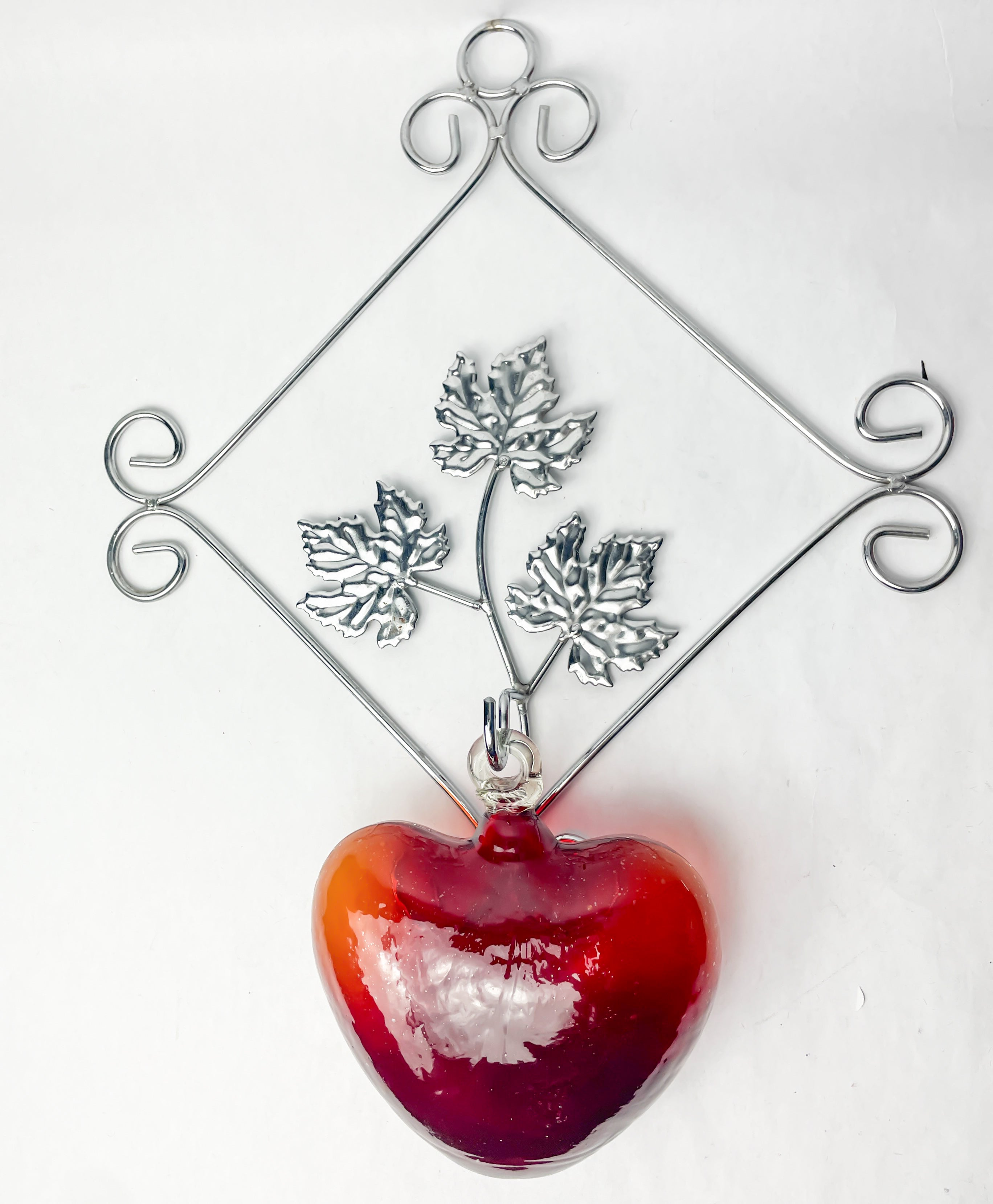 Mexican Glass Heart With Wall Metal Mount Cabo Hearts Blown Glass