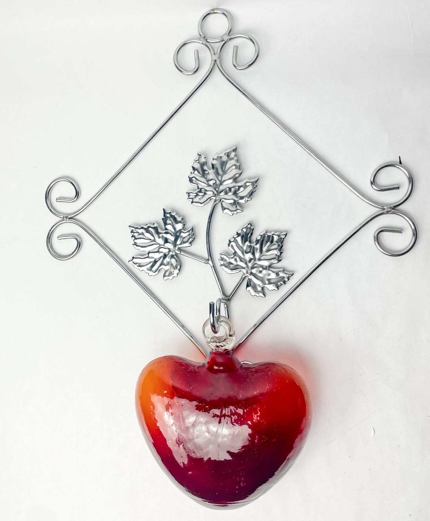 Mexican Glass Heart With Wall Metal Mount Cabo Hearts Blown Glass Hearts Corazones