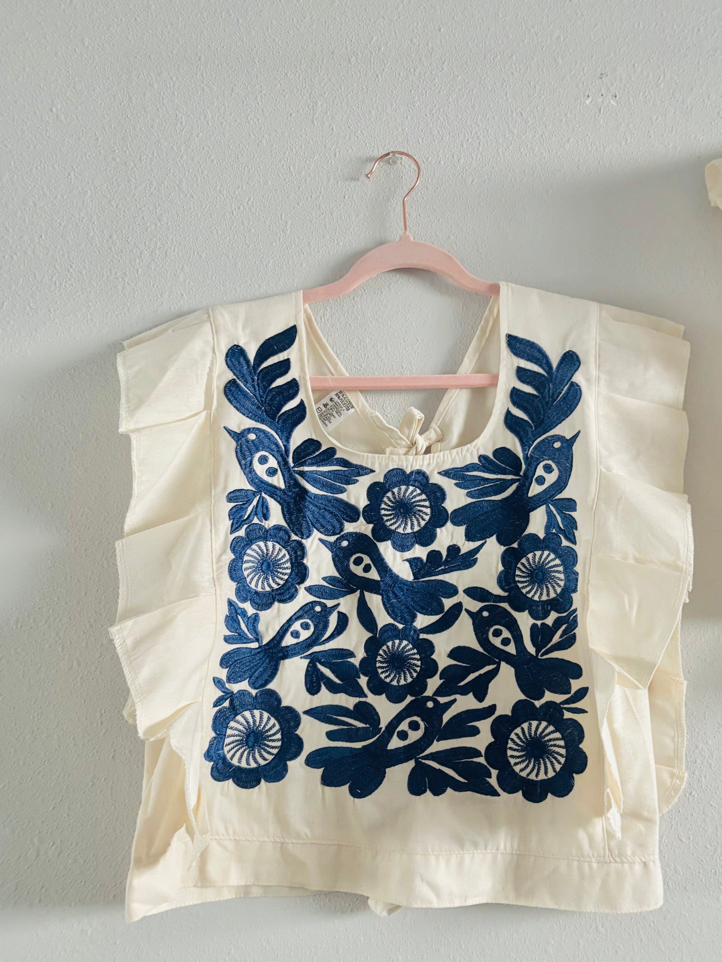 Pastel Mexican Embroidered Blouse – Palomita Ruffled Top