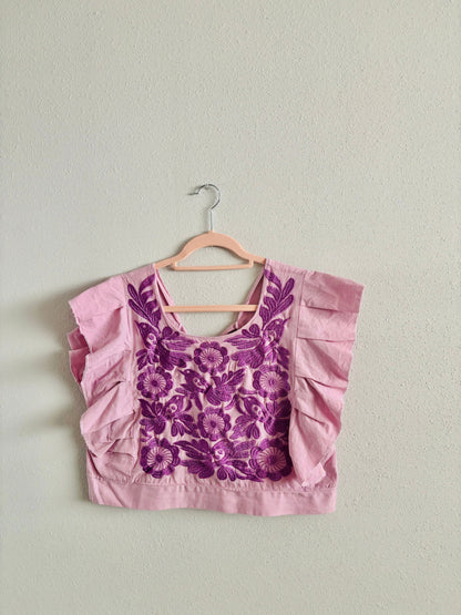 Pastel Mexican Embroidered Blouse – Palomita Ruffled Top