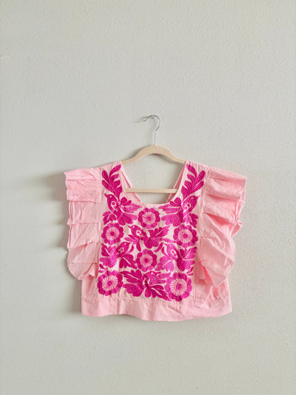 Pastel Mexican Embroidered Blouse – Palomita Ruffled Top