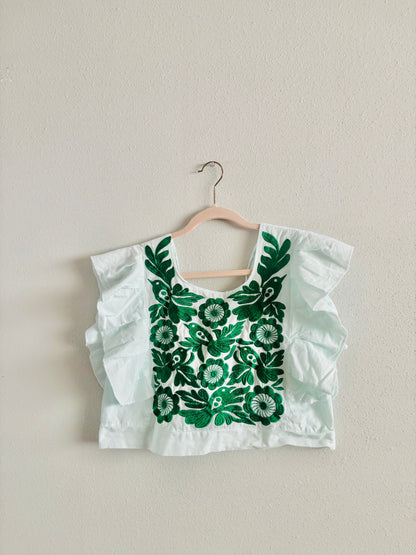 Pastel Mexican Embroidered Blouse – Palomita Ruffled Top