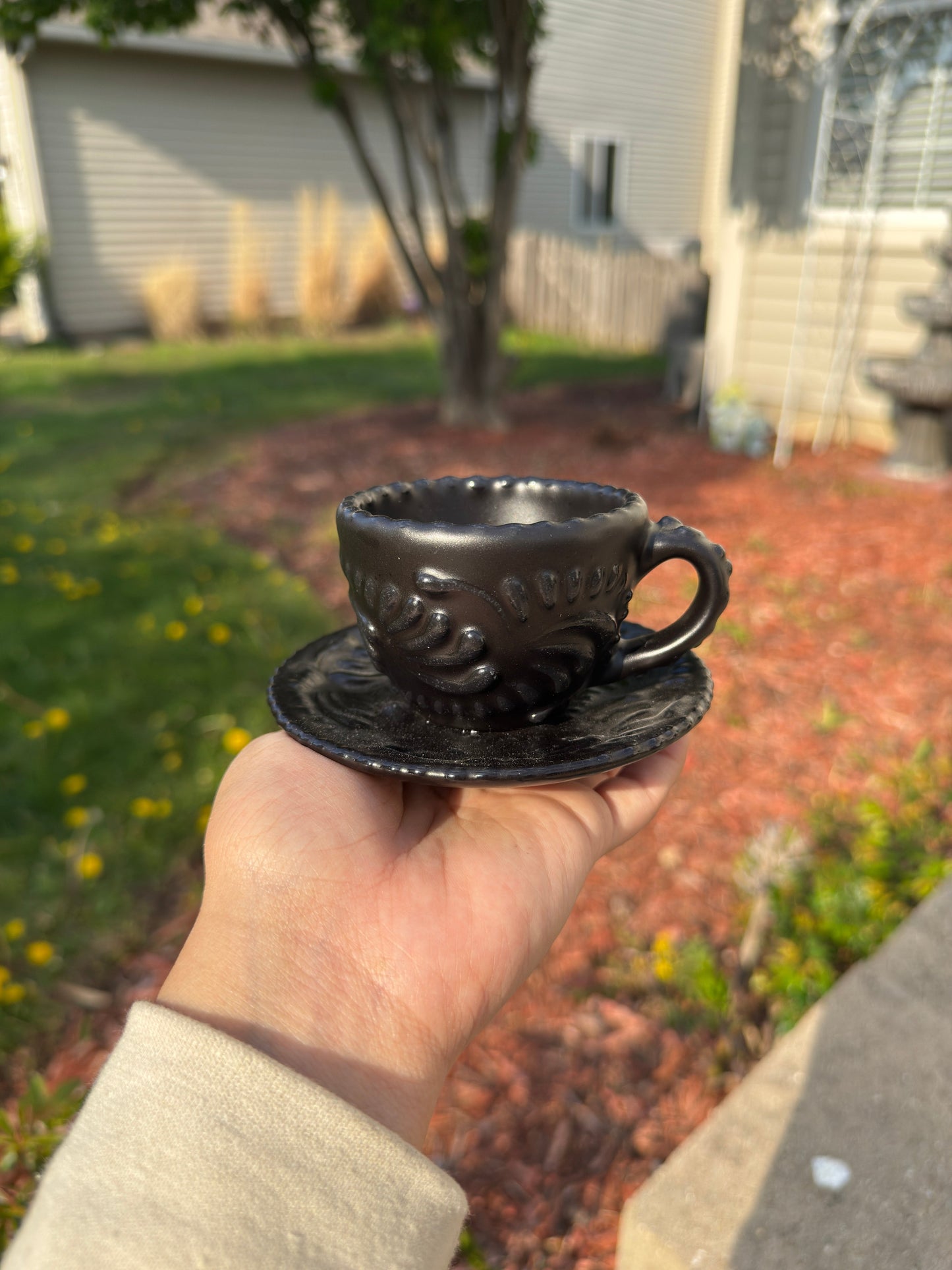 Espresso Talavera Mug Set Black - Taza Espresso c/Plato