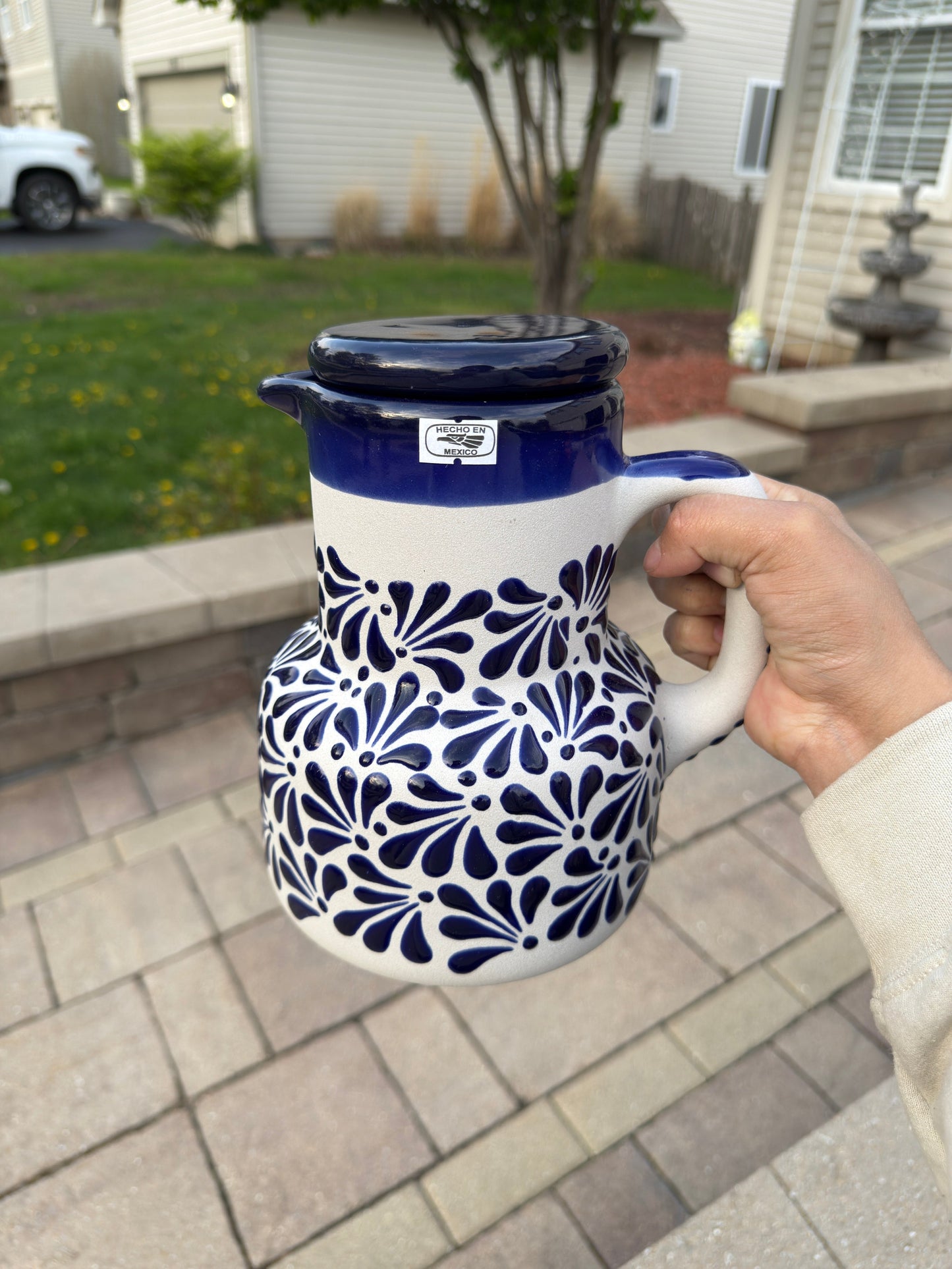 Clay Pitcher Talavera Style Gray/Blue - Jarra Vasito Barro