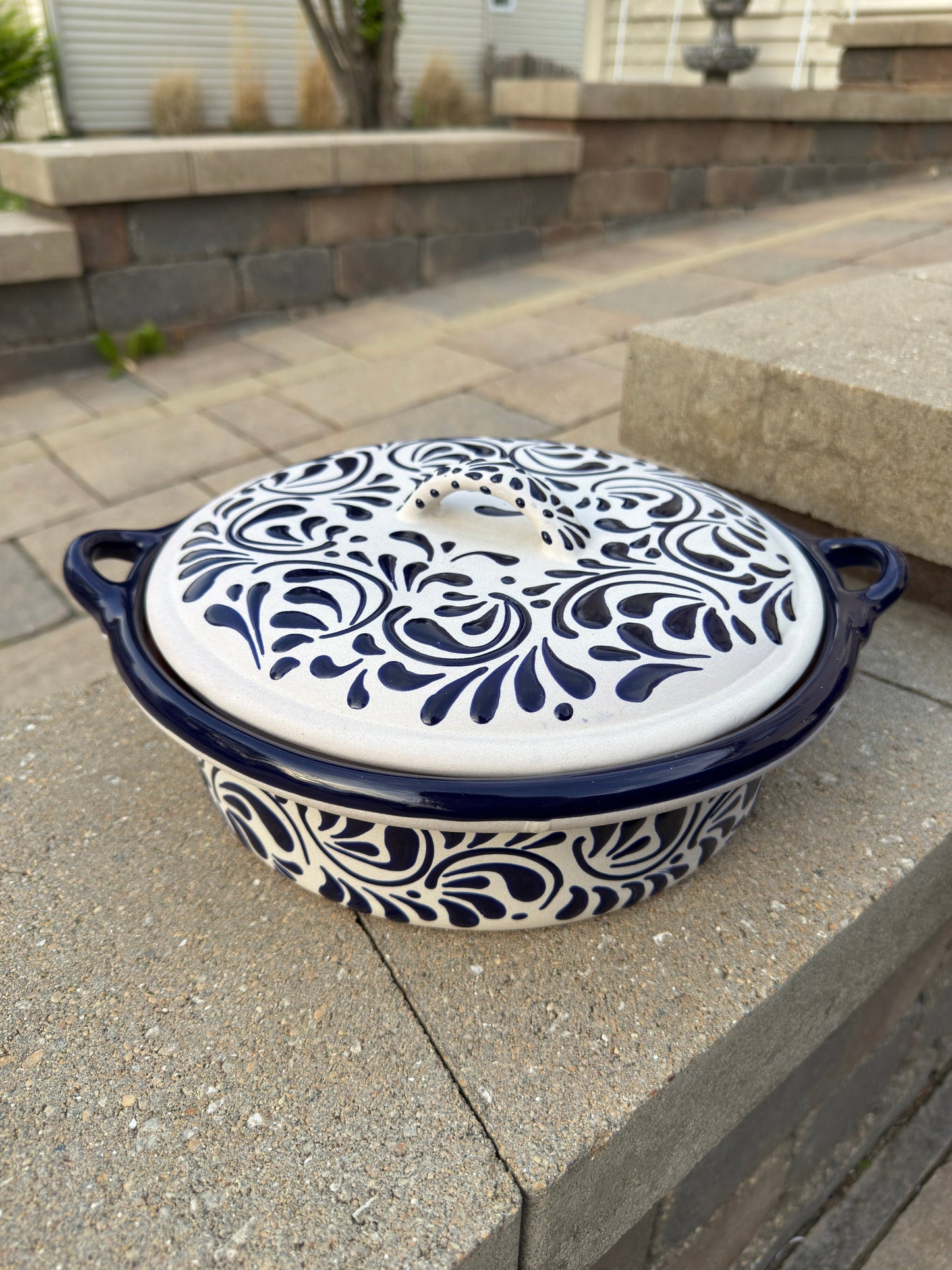 Mexican Clay Pot Gray/Blue 10" - Cazuela con tapa