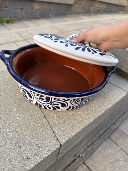 Mexican Clay Pot Gray/Blue 10" - Cazuela con tapa