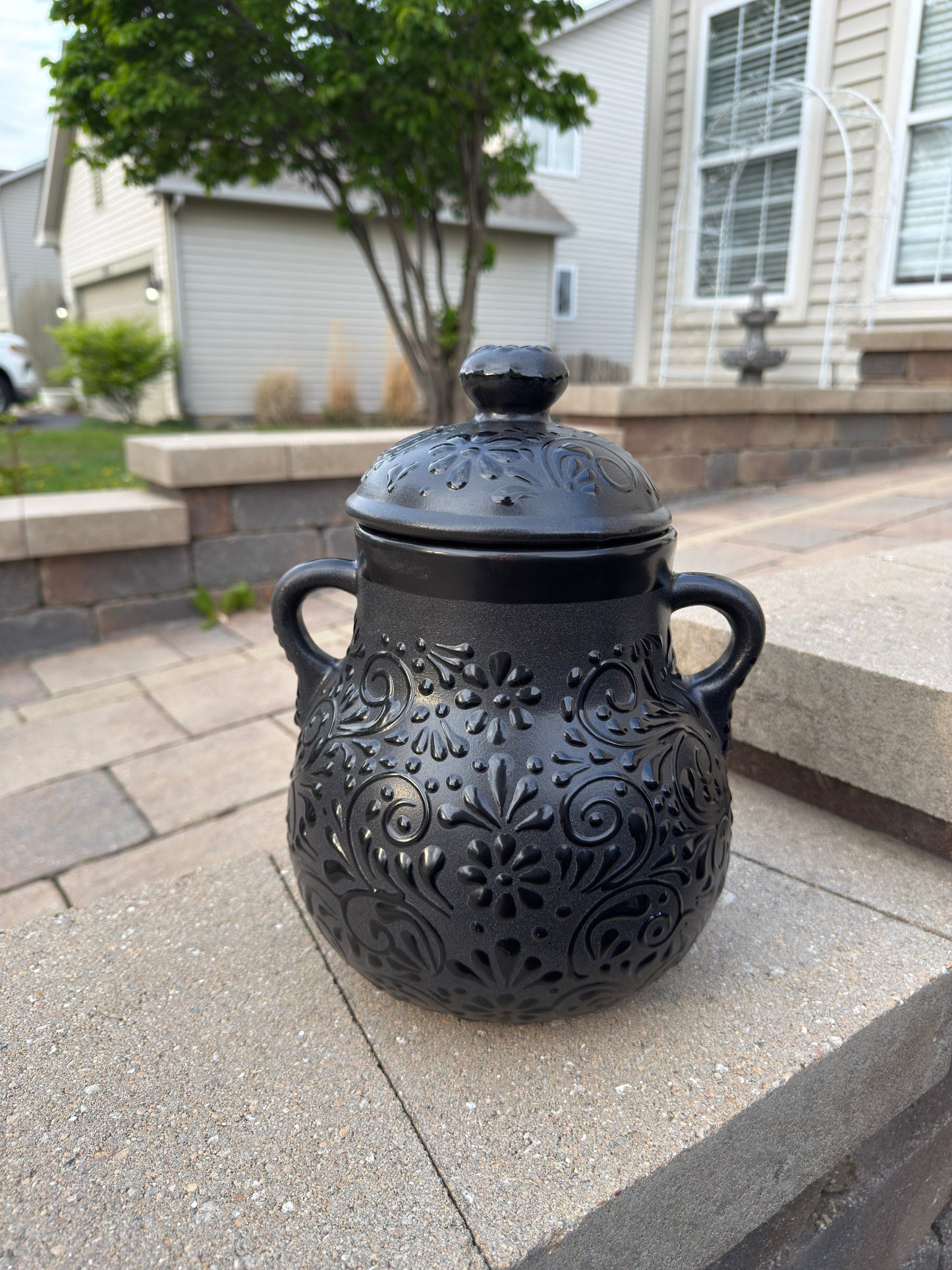 Mexican Bean Pot Talavera Style Black- Olla Frijolera Ceramica
