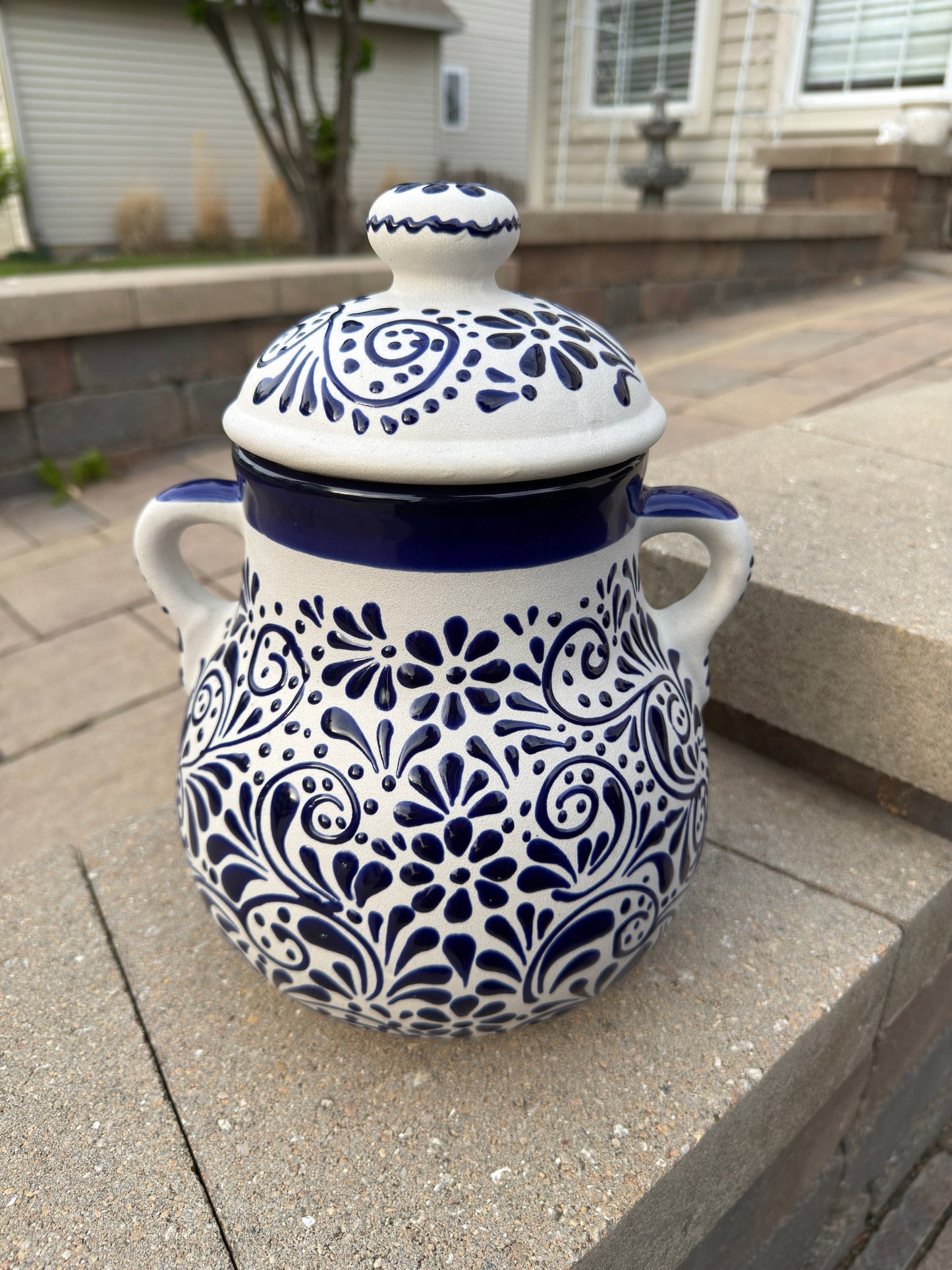 Mexican Clay Bean Pot Gray/Blue - Olla Frijolera Ceramica