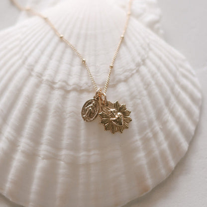 Gold Vermeil Sacred Heart and Miraculous Medal Necklace